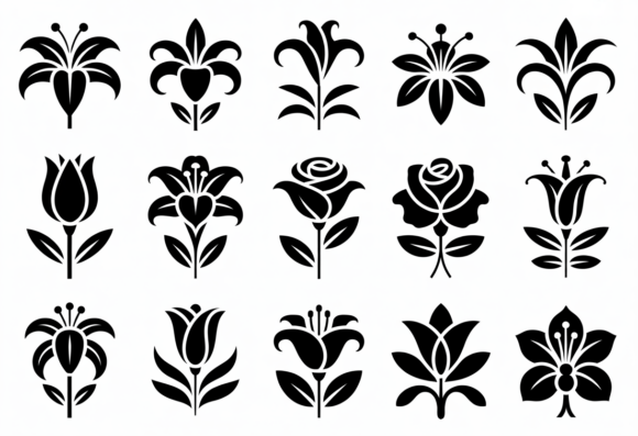 Black Floral Vector Icons Set Flowers Review