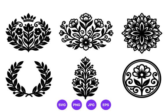 Black White Floral Wreath Vector Review