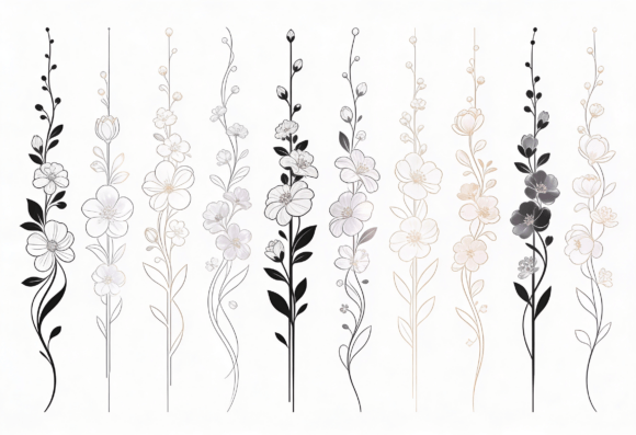 Elegant Floral Stem Line Art Clipart Review