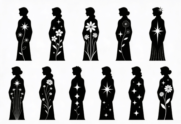 Floral Star Silhouette Woman Clipart Review