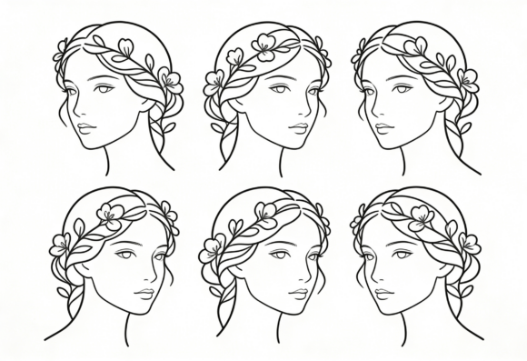 Floral Wreath Woman Line Art Vector Review