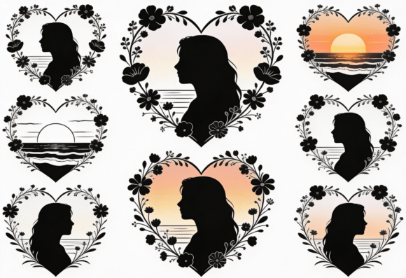 Woman Silhouette Heart Floral Sunset Review